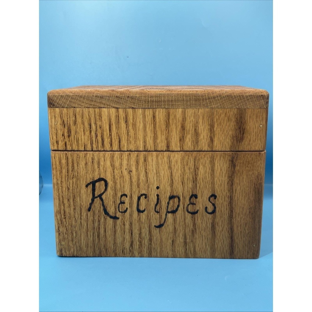 Vintage Wooden Recipe Box Handcrafted Solid Small Cottage Grandma Core Decor